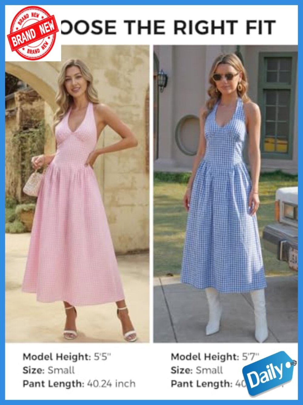 Wenrine Womens Halter V Neck Corset Maxi Dress Summer Plaid Smocked Tie Back - Picture 5 of 6